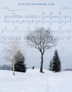 Picture: Winter scene with sheet music imposed over image