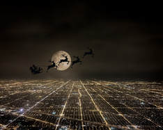 Picture: Santa with Reindeer flying in front of the full moon